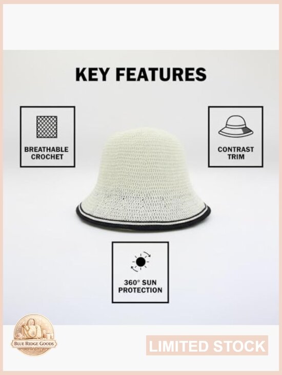 Straw Bucket Hat UPF 50+ Sun Protection Packable Adjustable Summer Holiday